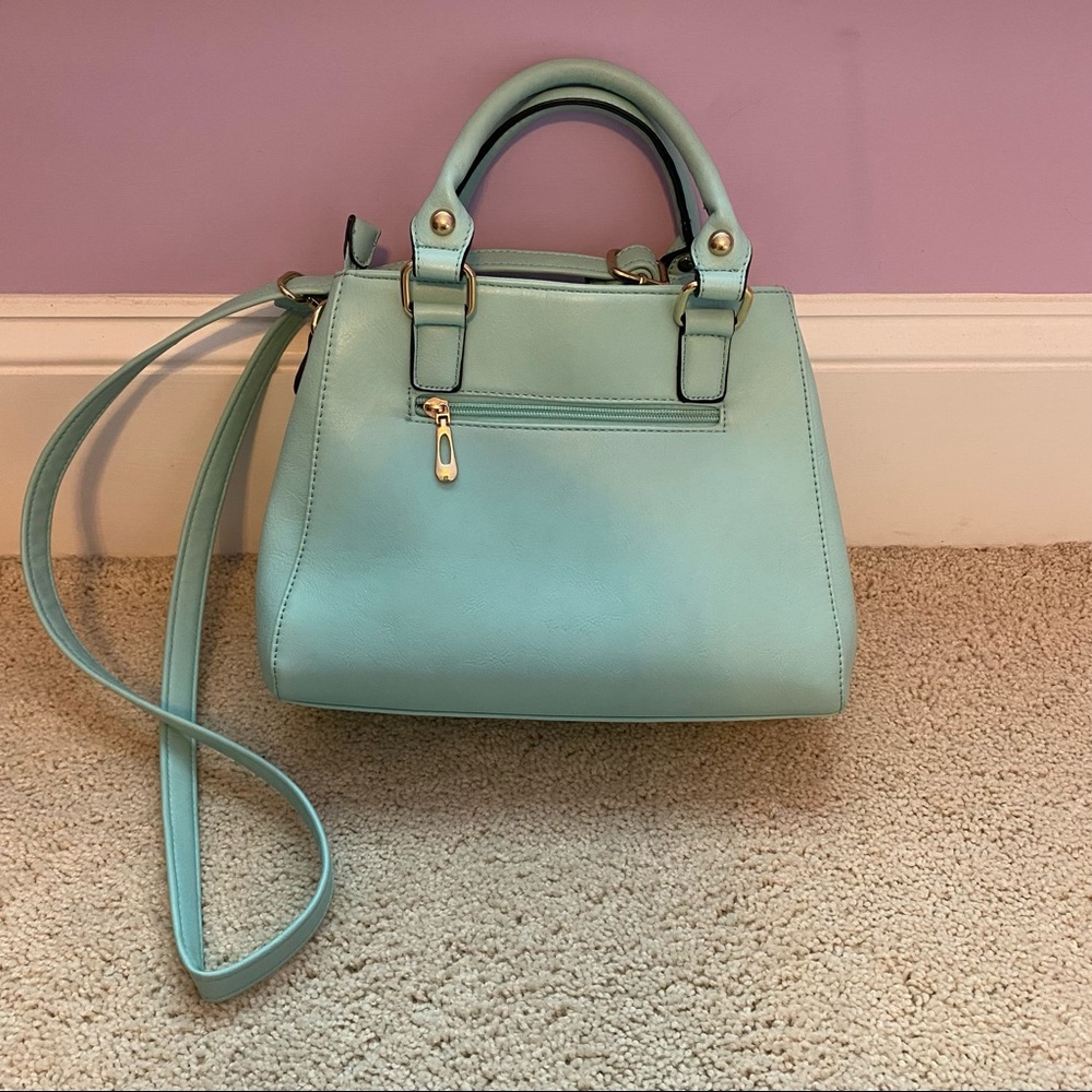 Blue Crossbody Bag with Gold Detailing